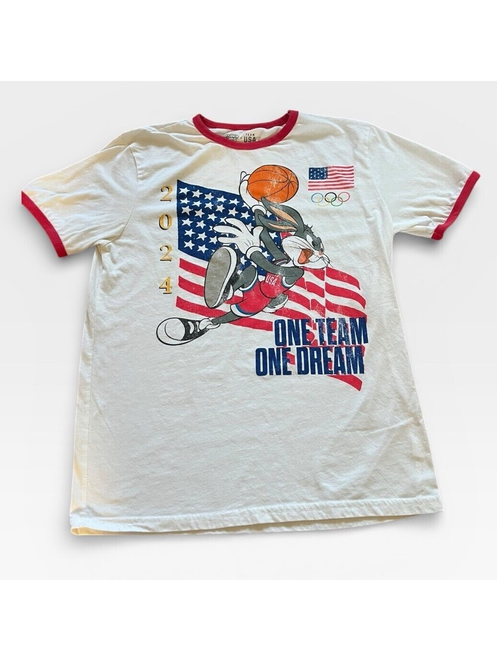 Bugs Bunny 2024 Olympics One Team One Dream Team USA Ringer T Men’s Size Small